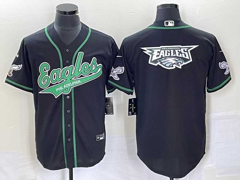 Men's Black Philadelphia Eagles Team Big Logo Cool Base Stitched Baseball Jersey